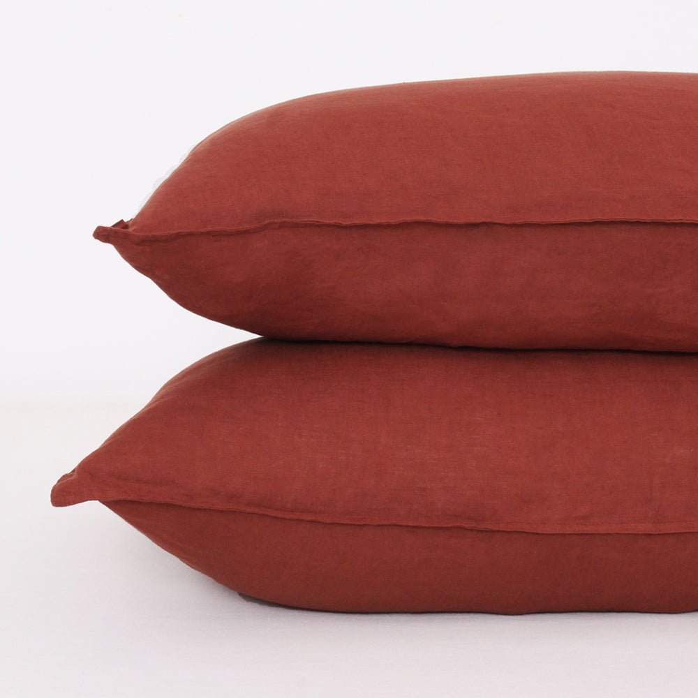 Burgundy 100% Organic Linen Pillowcases - Victory Symbol