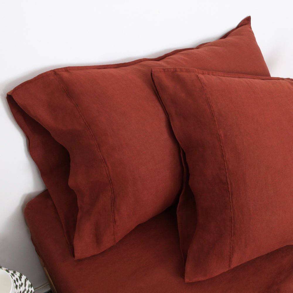 Burgundy 100% Organic Linen Pillowcases - Victory Symbol