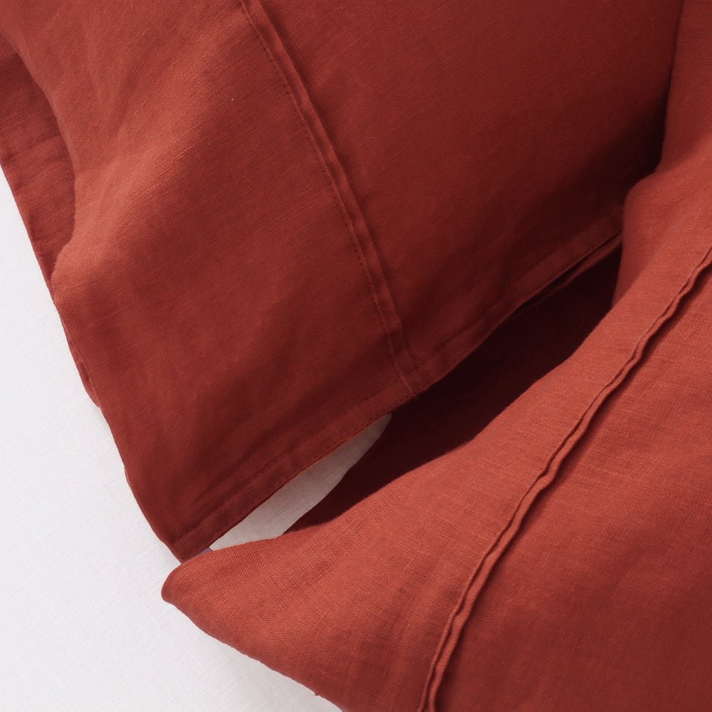 Burgundy 100% Organic Linen Pillowcases - Victory Symbol