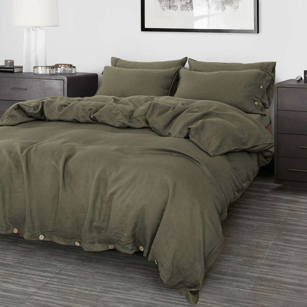 Burnt Olive 100% Organic Linen Duvet Cover Set - Victory Symbol