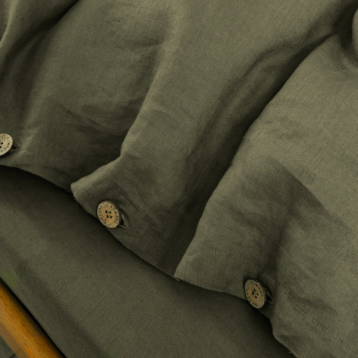 Burnt Olive 100% Organic Linen Duvet Cover Set - Victory Symbol