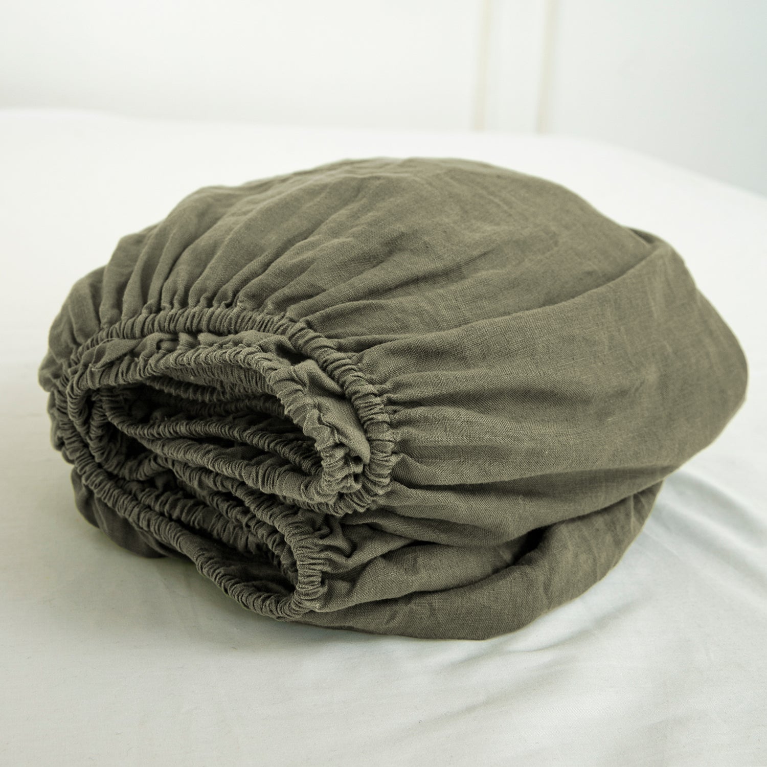 Burnt Olive 100% Organic Linen Fitted Sheet - Victory Symbol