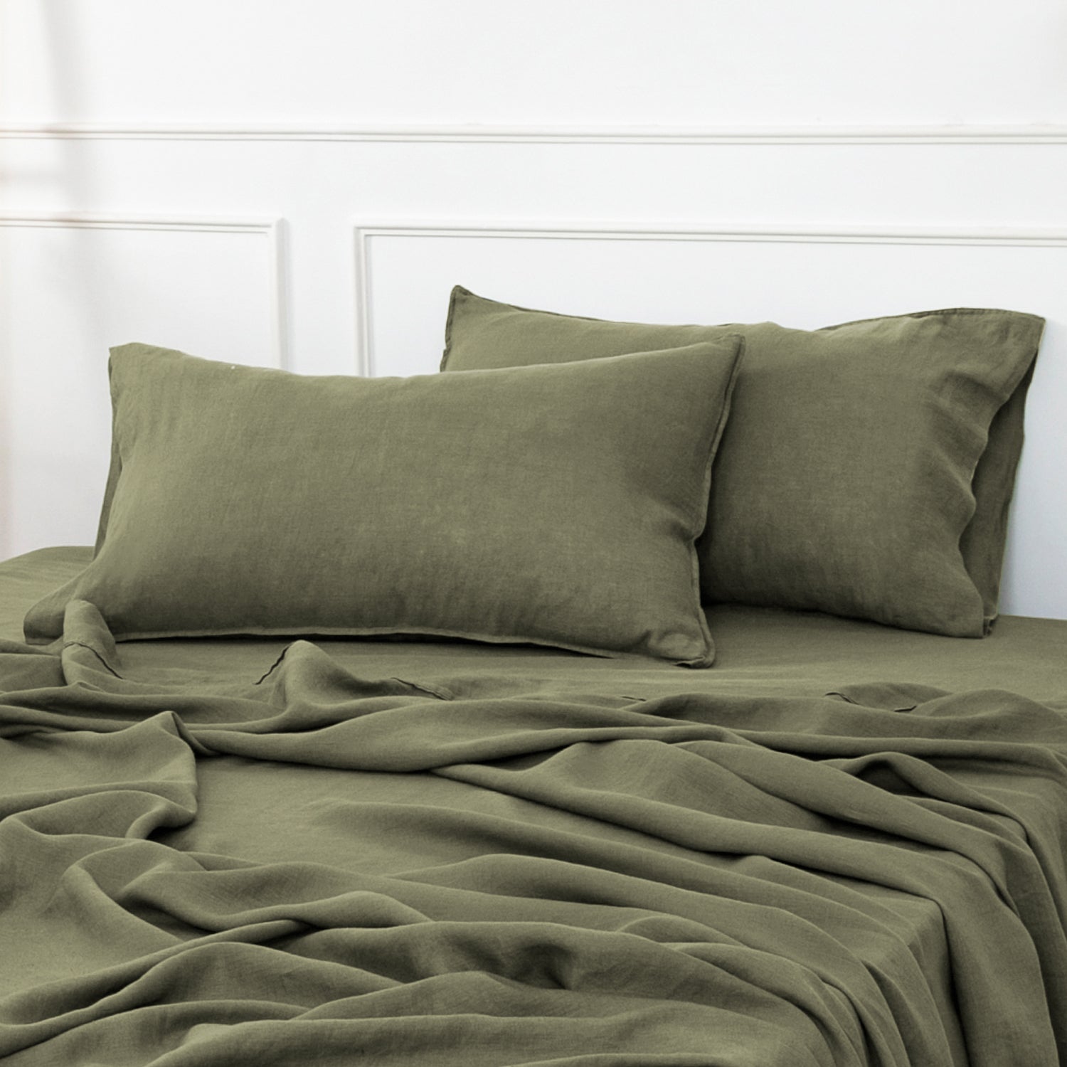 Burnt Olive 100% Organic Linen Pillowcases - Victory Symbol