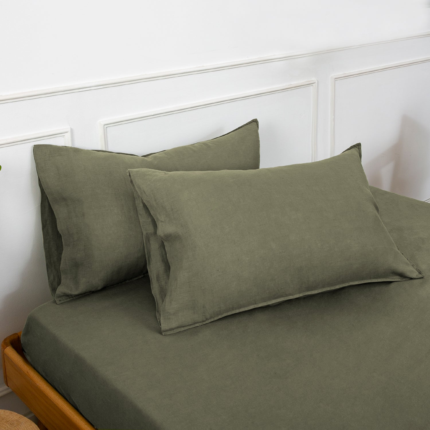 Burnt Olive 100% Organic Linen Pillowcases - Victory Symbol