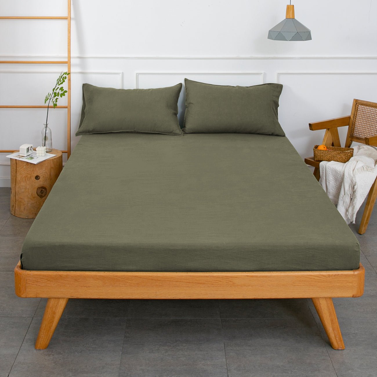 Burnt Olive 100% Organic Linen Sheets Set - Victory Symbol