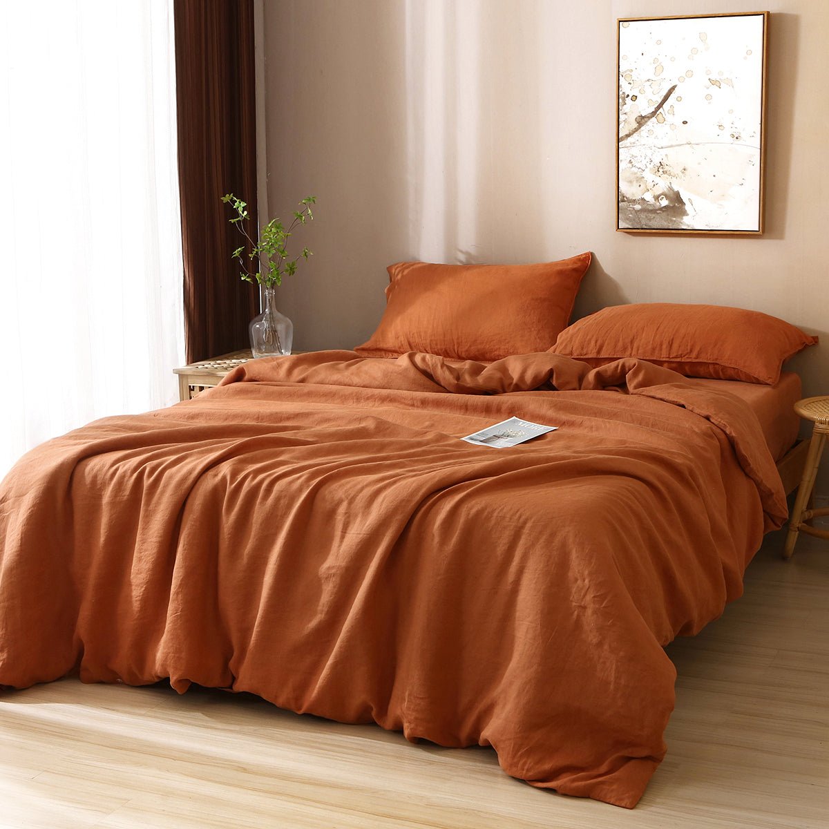 Caramel 100% Organic Linen Bedding Bundle - Victory Symbol