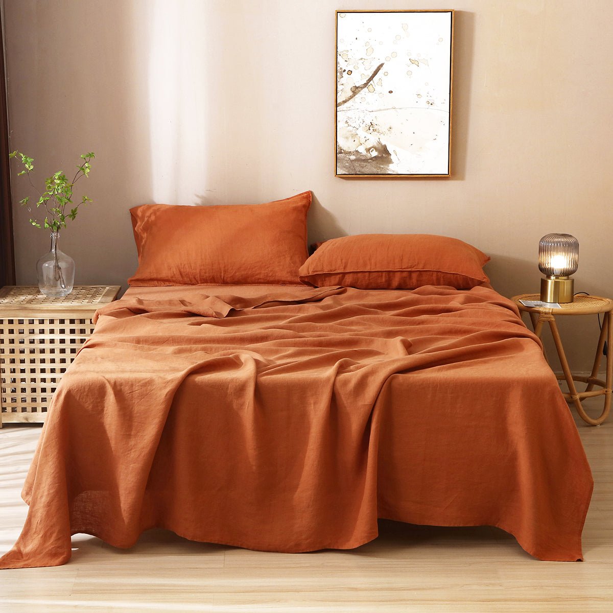 Caramel 100% Organic Linen Bedding Bundle - Victory Symbol