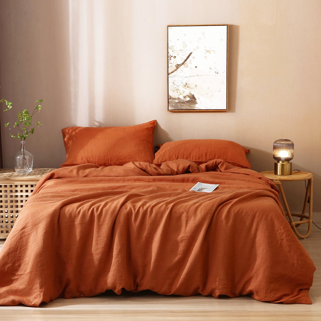 Caramel 100% Organic Linen Bedding Bundle - Victory Symbol