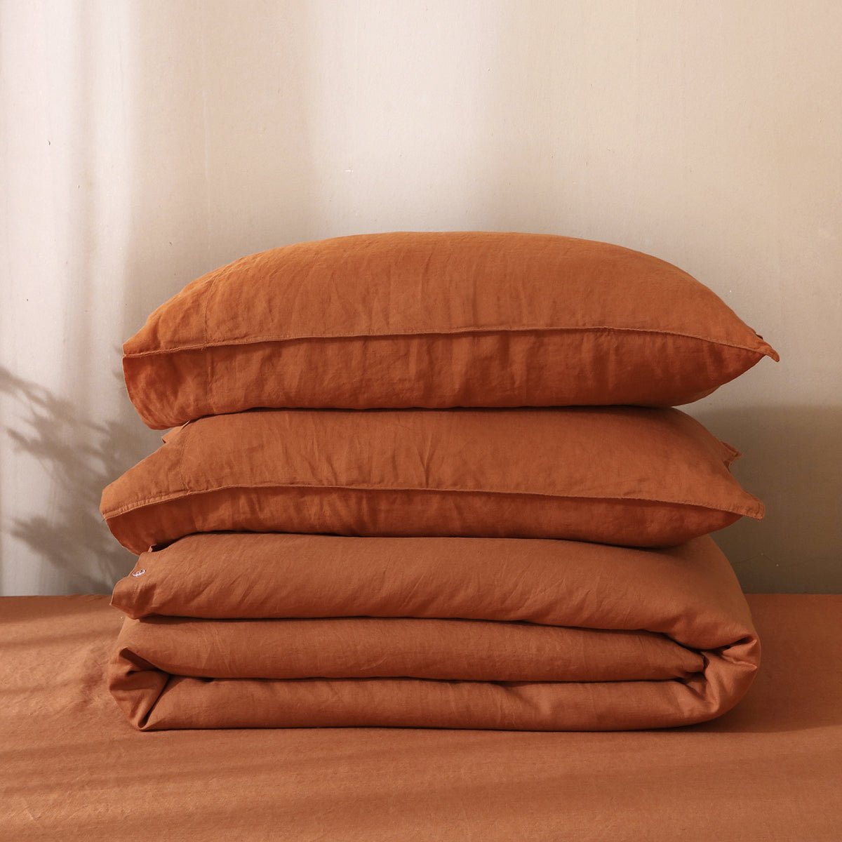 Caramel 100% Organic Linen Duvet Cover Set - Victory Symbol