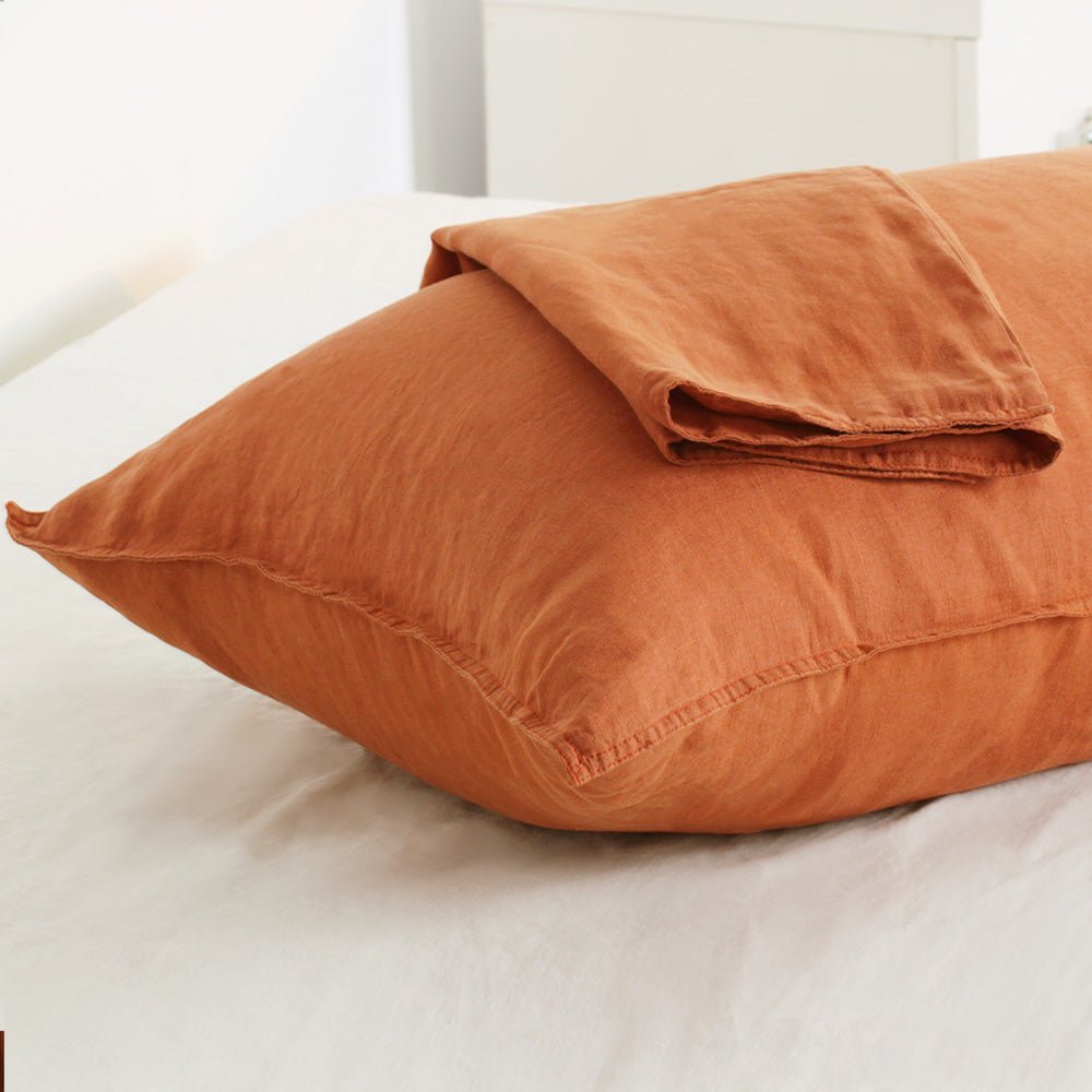 Caramel 100% Organic Linen Pillowcases - Victory Symbol