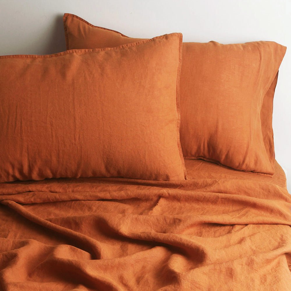 Caramel 100% Organic Linen Pillowcases - Victory Symbol