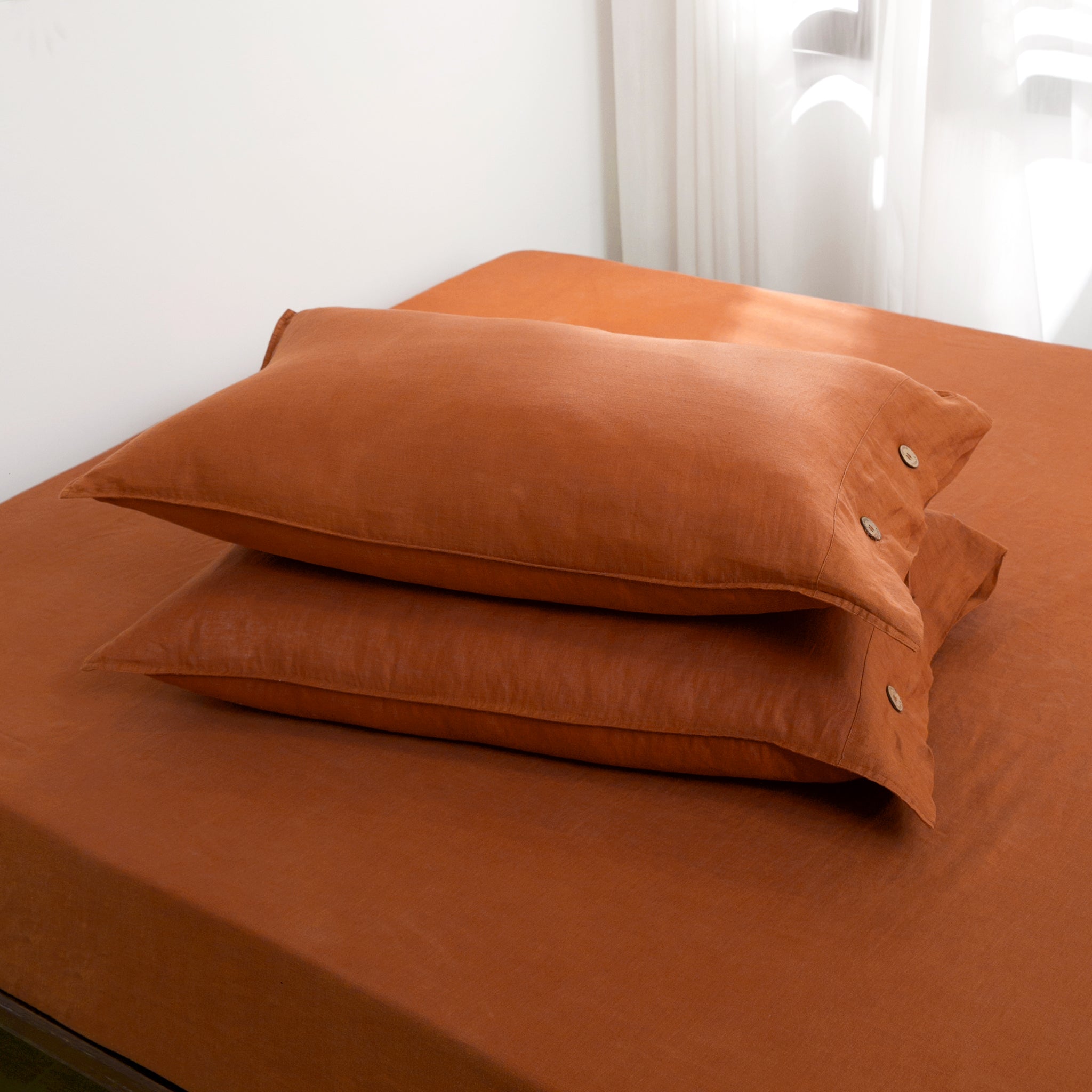 Caramel 100% Organic Linen Pillowcases With Coconut Button Closure - Victory Symbol