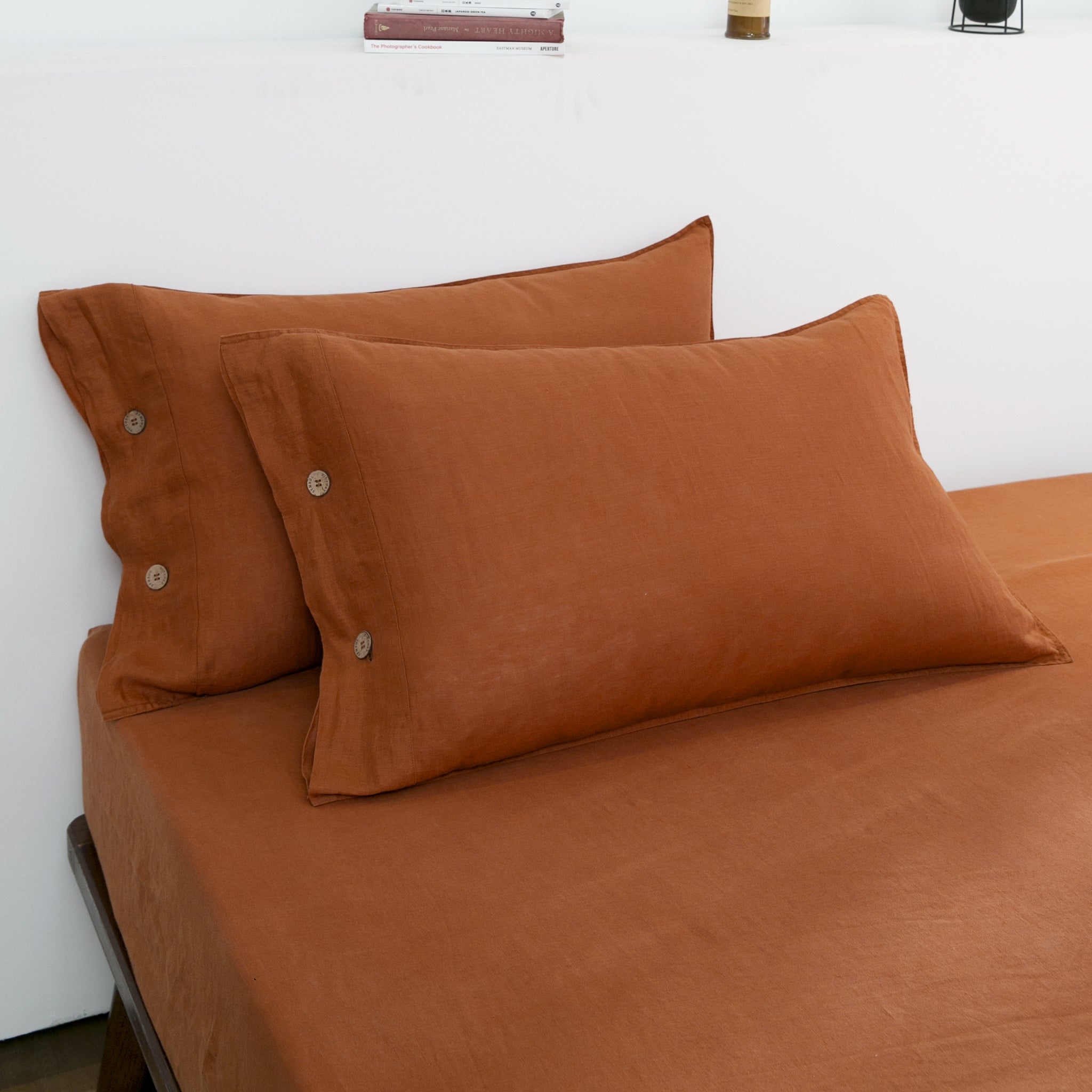 Caramel 100% Organic Linen Pillowcases With Coconut Button Closure - Victory Symbol