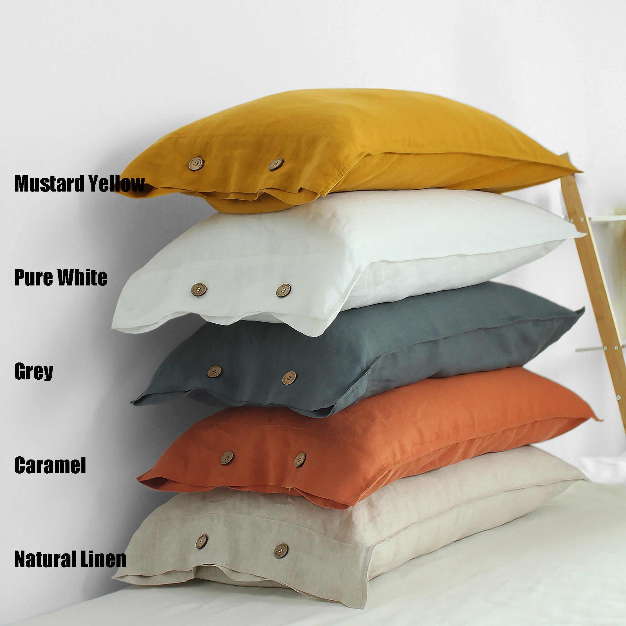 Caramel 100% Organic Linen Pillowcases With Coconut Button Closure - Victory Symbol