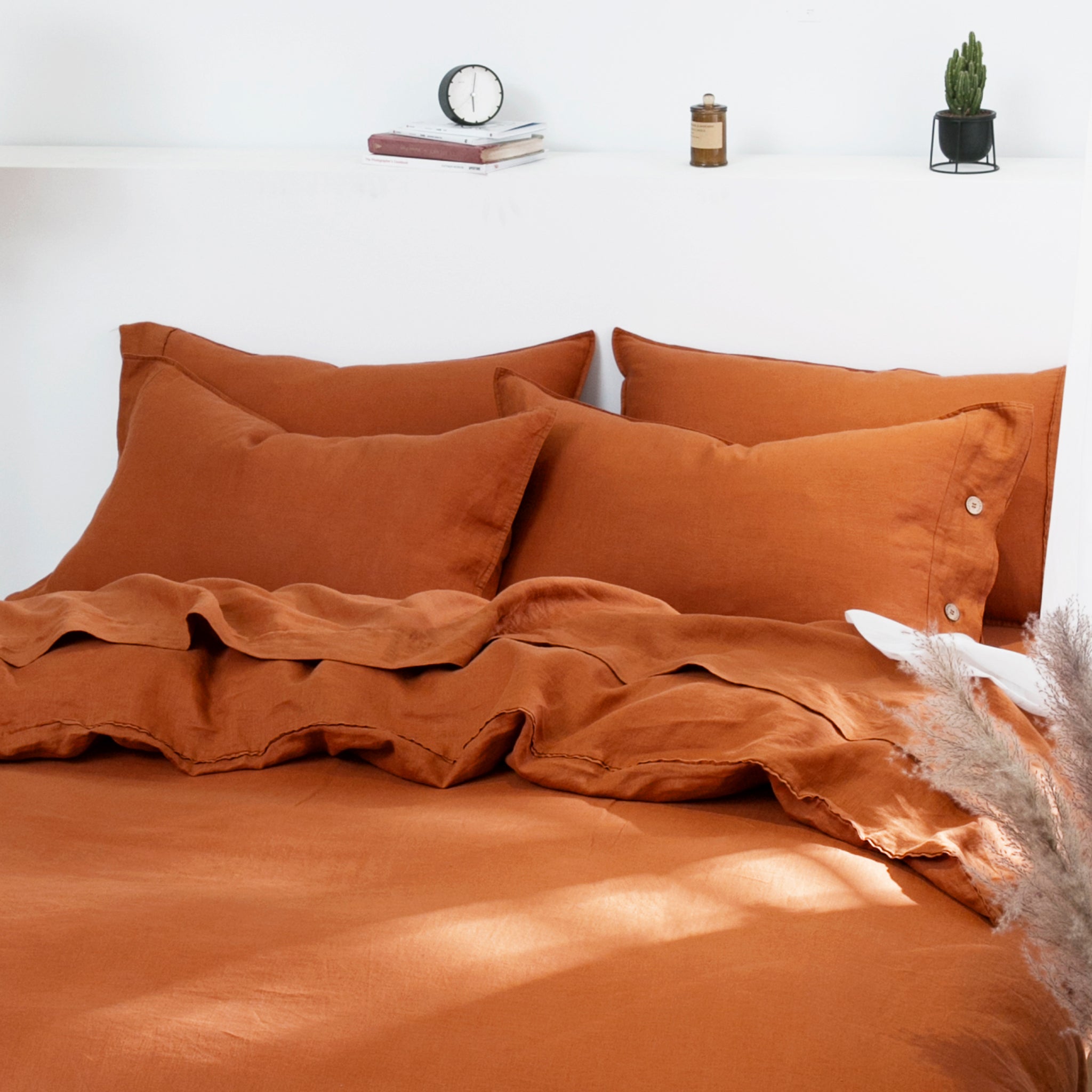 Caramel 100% Organic Linen Pillowcases With Coconut Button Closure - Victory Symbol