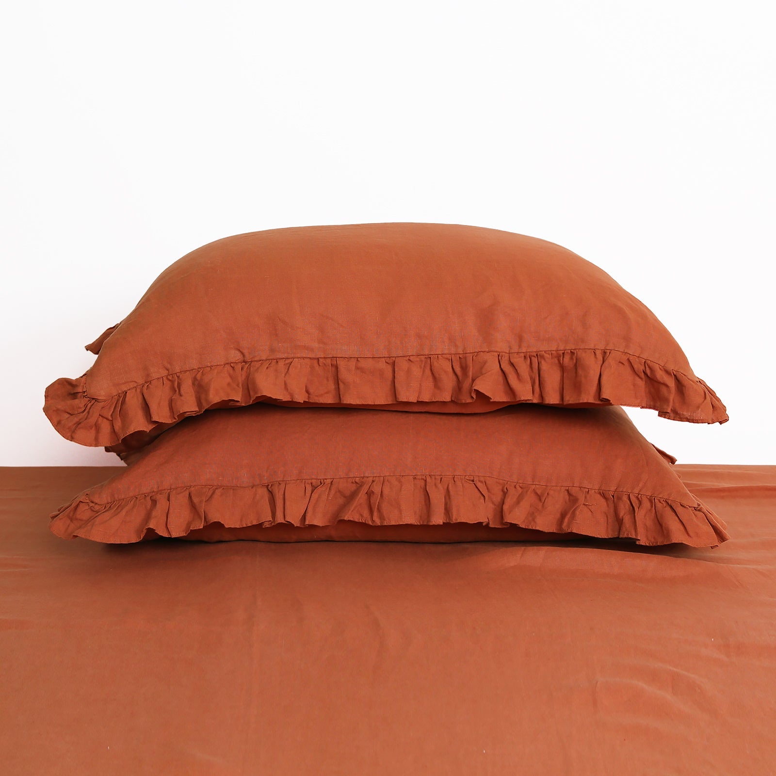 Caramel 100% Organic Linen Pillowcases with Ruffles - Victory Symbol