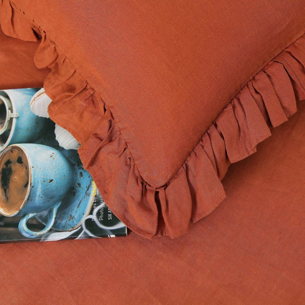 Caramel 100% Organic Linen Pillowcases With Ruffles - Victory Symbol