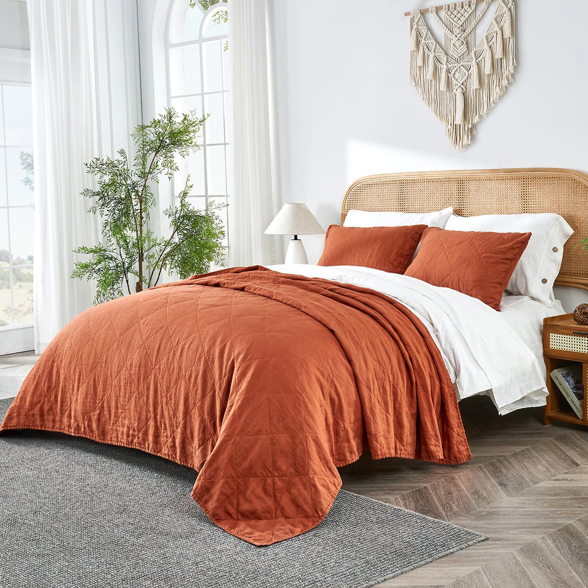 Caramel 100% Organic Linen Quilt Set - Victory Symbol