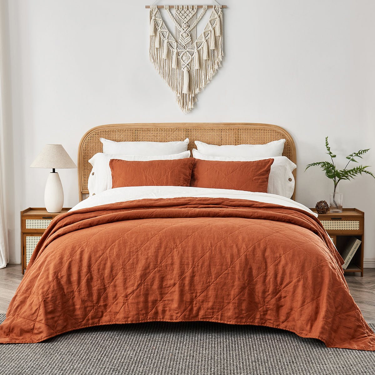 Caramel 100% Organic Linen Quilt Set - Victory Symbol