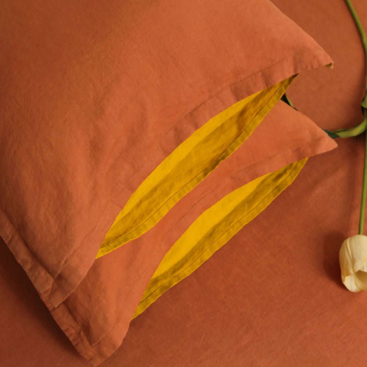 Caramel And Ginger Yellow Colorblock 100% Organic Linen Pillowcases - Victory Symbol