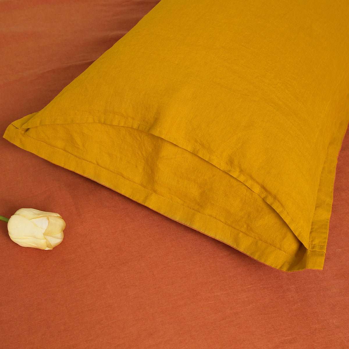 Caramel And Ginger Yellow Colorblock 100% Organic Linen Pillowcases - Victory Symbol