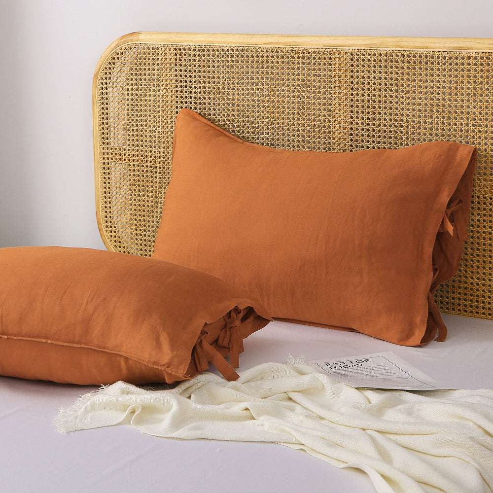 Caramel Ties Bow 100% Organic Linen Pillowcases - Victory Symbol