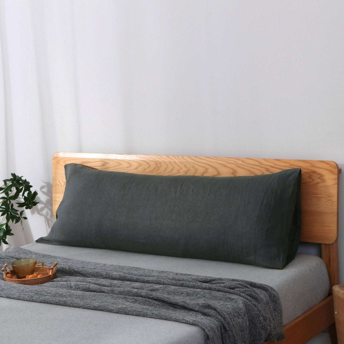 Charcoal Black 100% Organic Linen Body Pillowcase - Victory Symbol