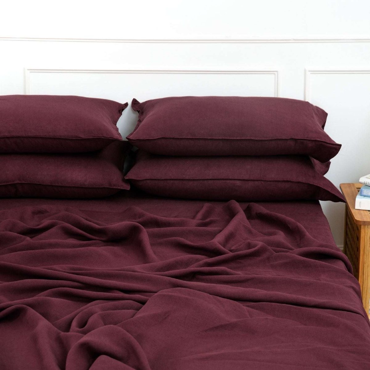 Claret Red 100% Organic Linen Flat Sheet - Victory Symbol