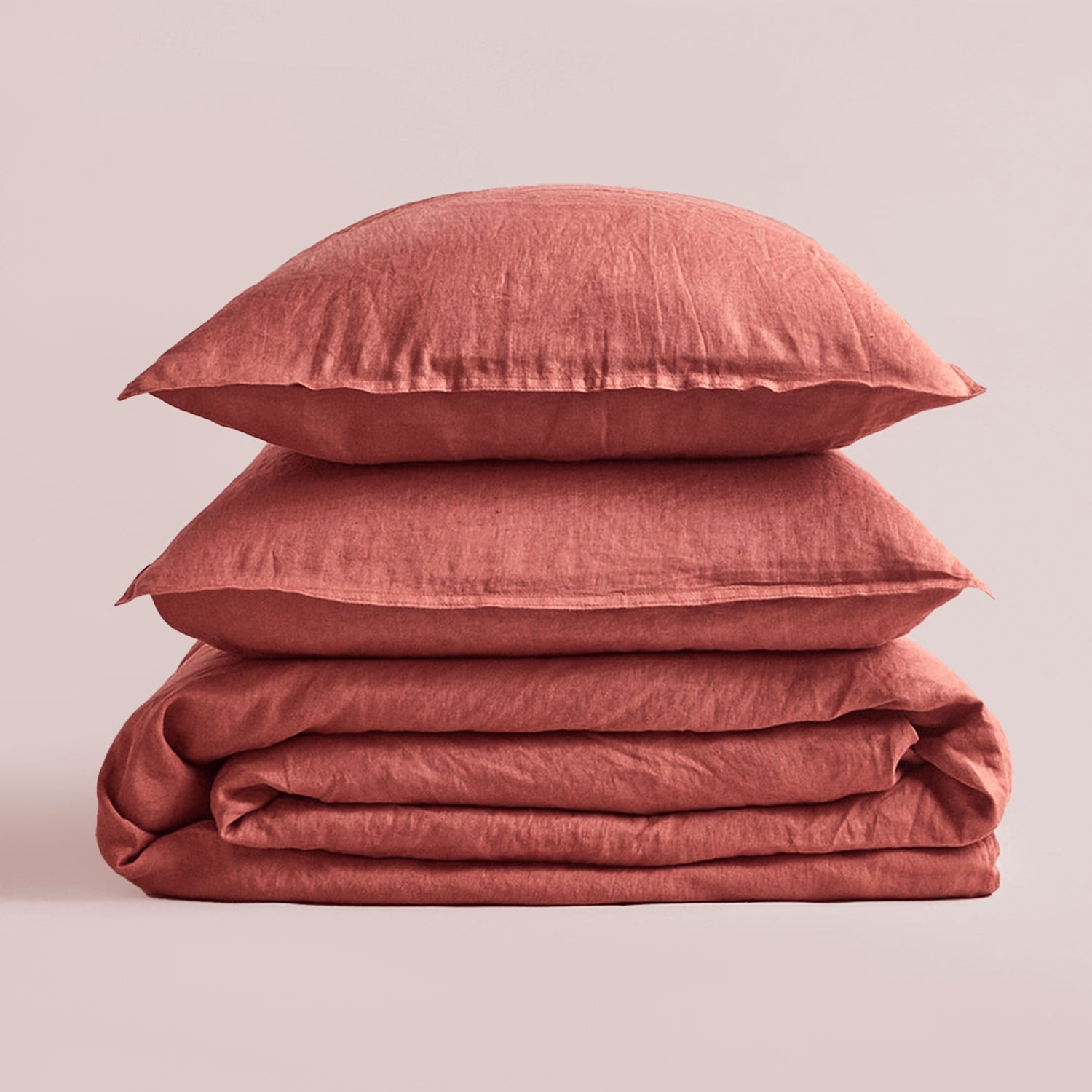 Clay Red 100% Organic Linen Duvet Cover Set - Victory Symbol