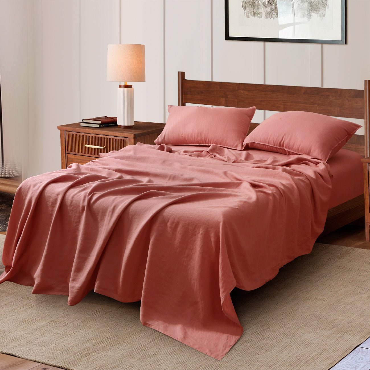 Clay Red 100% Organic Linen Flat Sheet - Victory Symbol