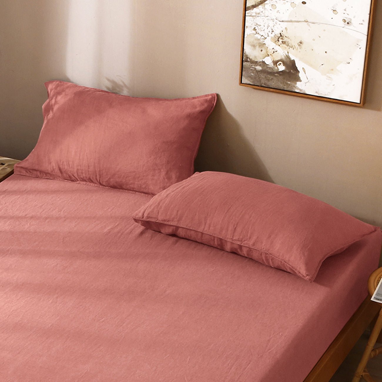 Clay Red 100% Organic Linen Pillowcases - Victory Symbol