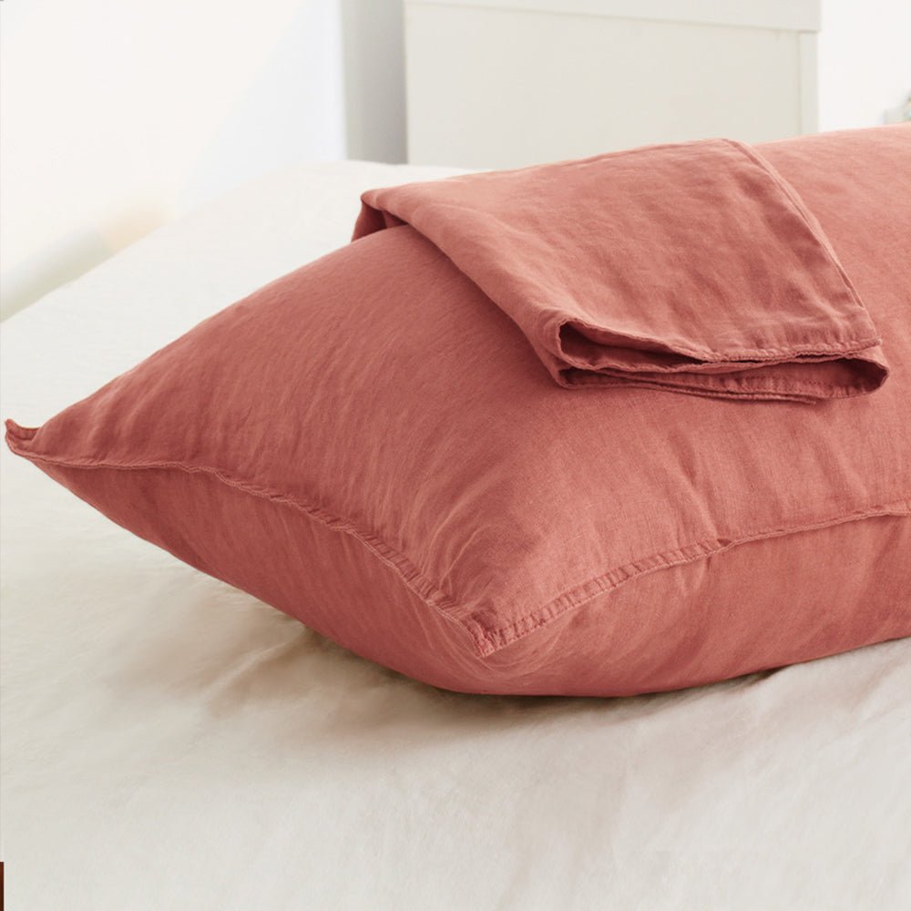 Clay Red 100% Organic Linen Pillowcases - Victory Symbol