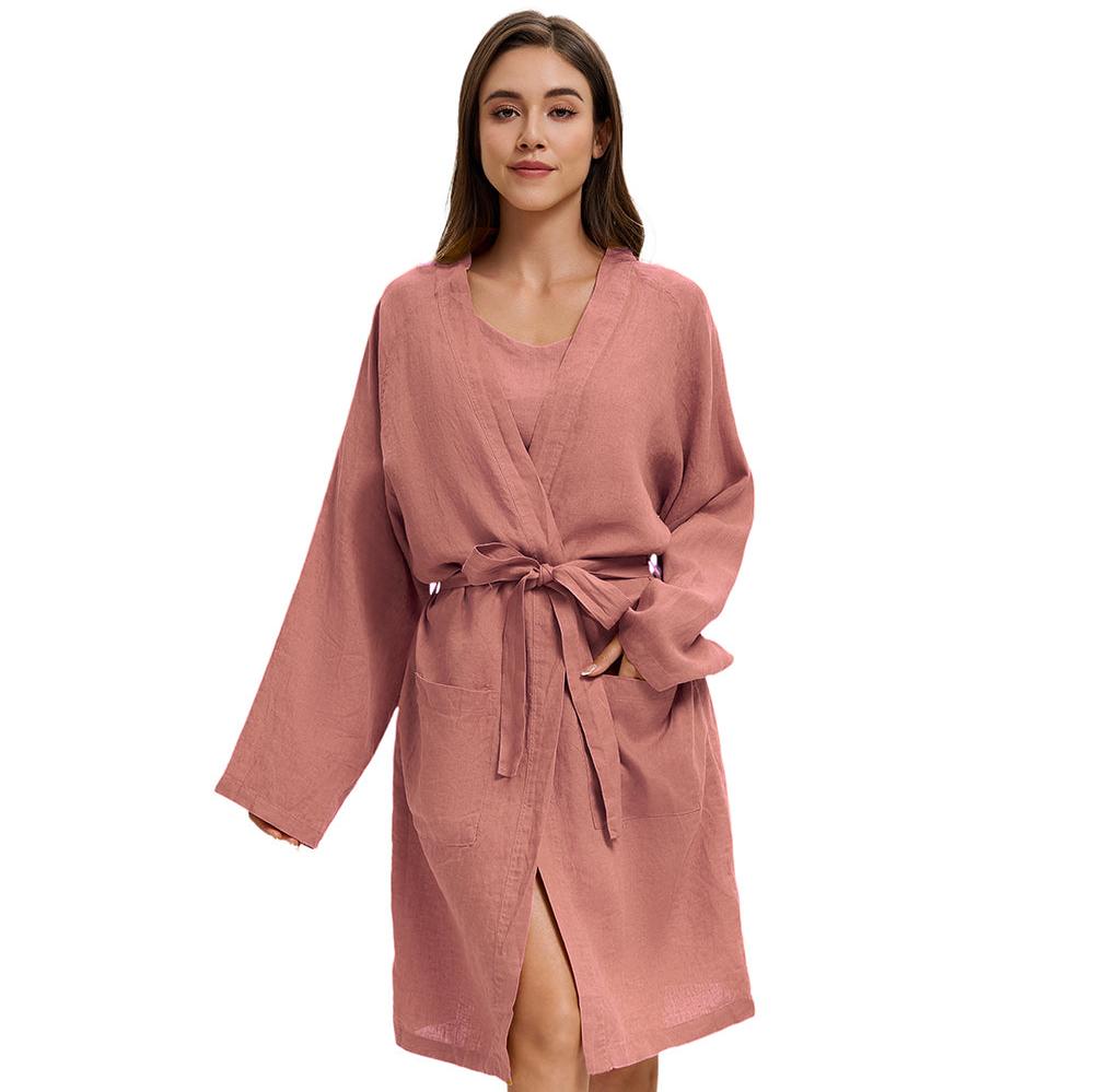 Clay Red 100% Organic Linen Women's V - Neck Robes - Victory Symbol