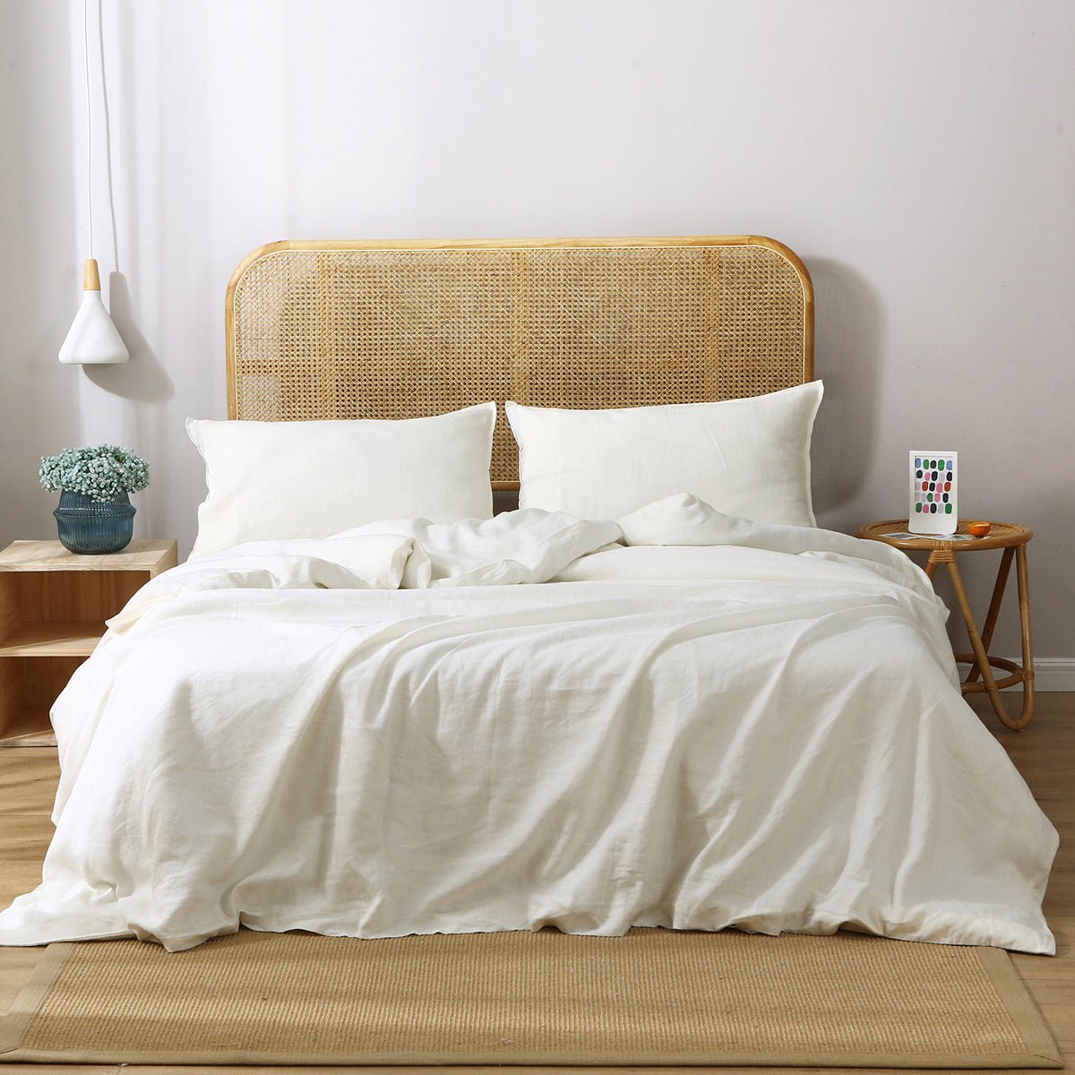 Creamy White 100% Organic Linen Duvet Cover Set - Victory Symbol