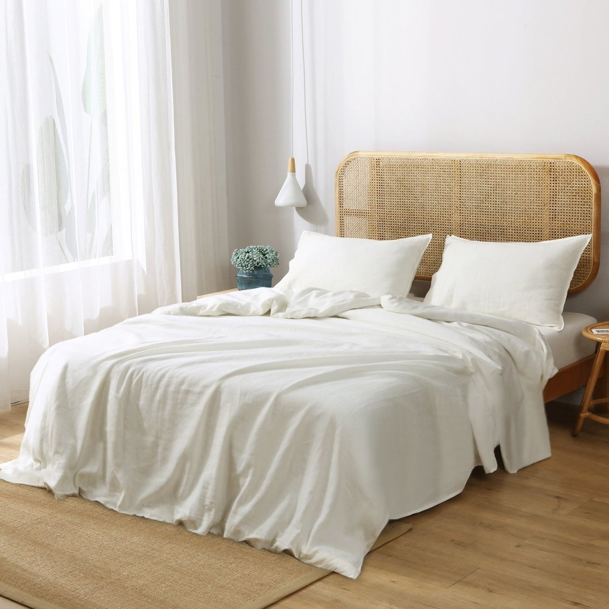 Creamy White 100% Organic Linen Duvet Cover(Only 1 Piece) - Victory Symbol