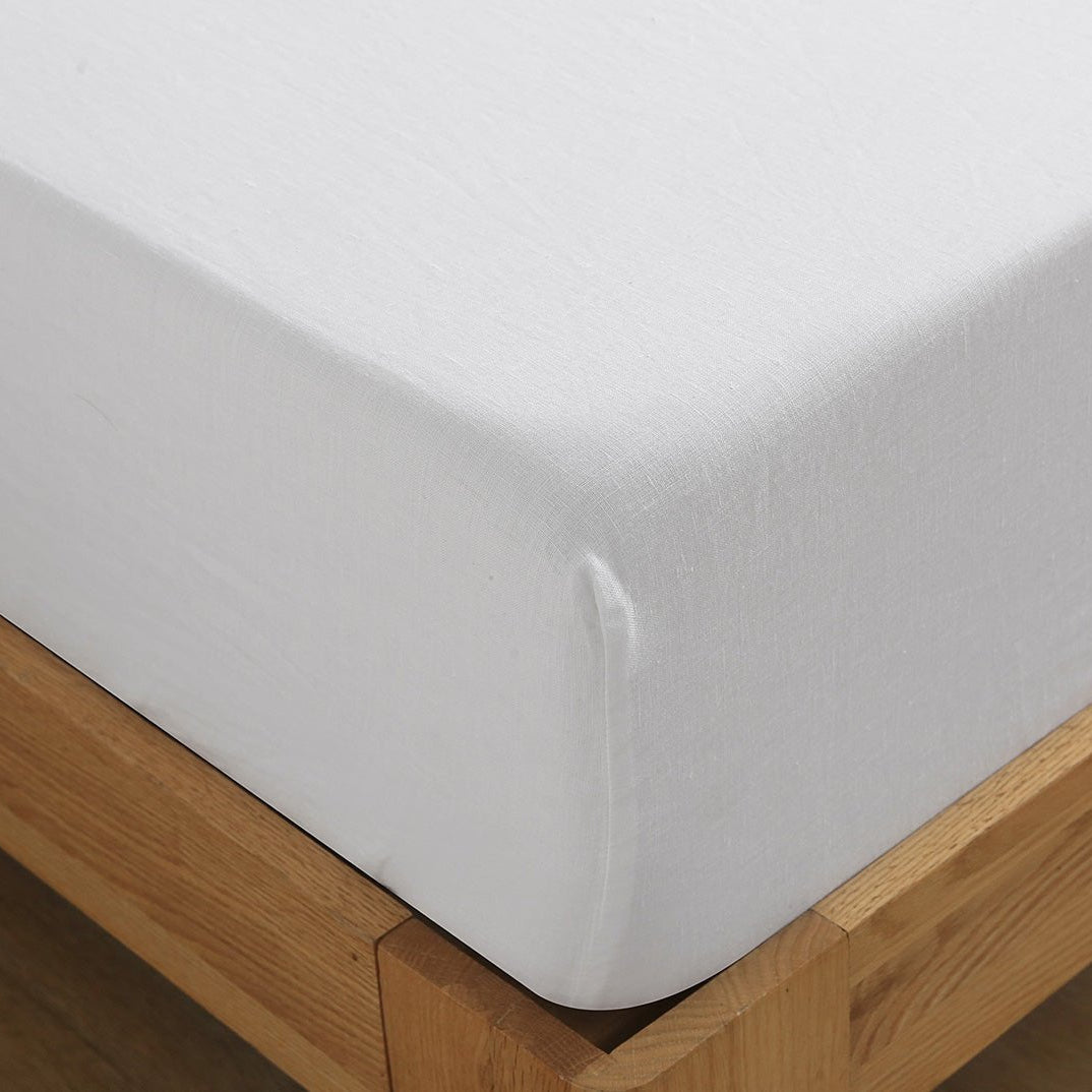 Creamy White 100% Organic Linen Fitted Sheet - Victory Symbol