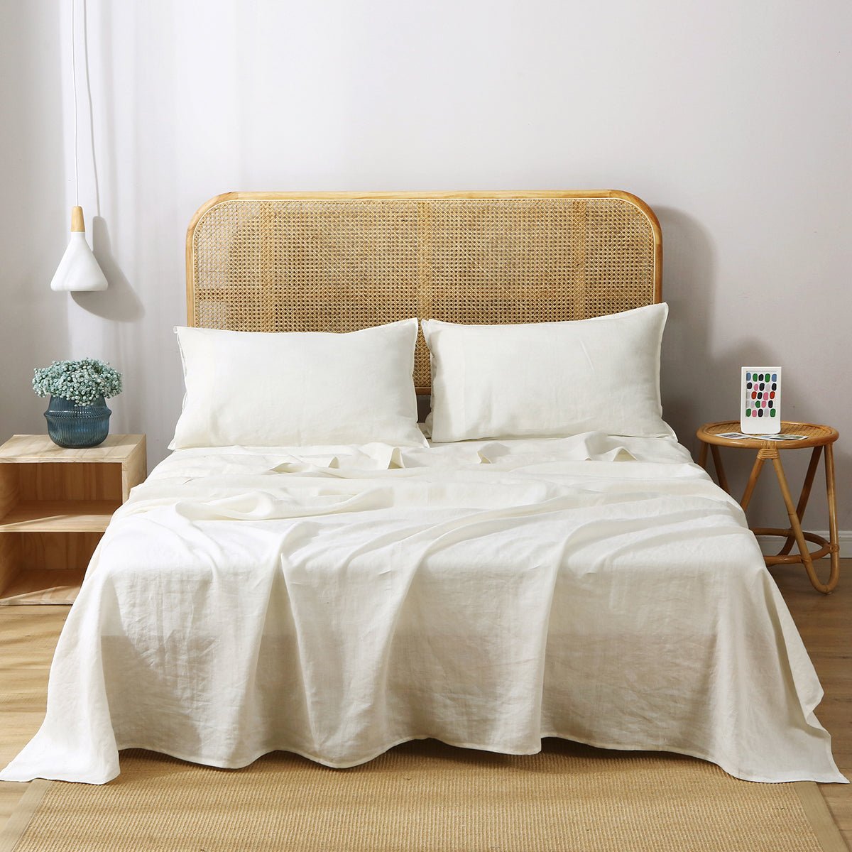 Creamy White 100% Organic Linen Flat Sheet - Victory Symbol