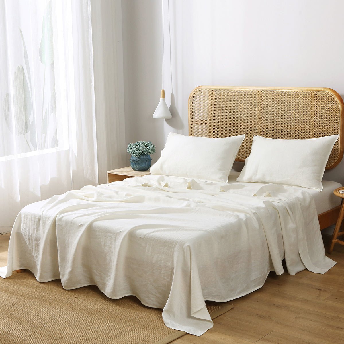 Creamy White 100% Organic Linen Flat Sheet - Victory Symbol