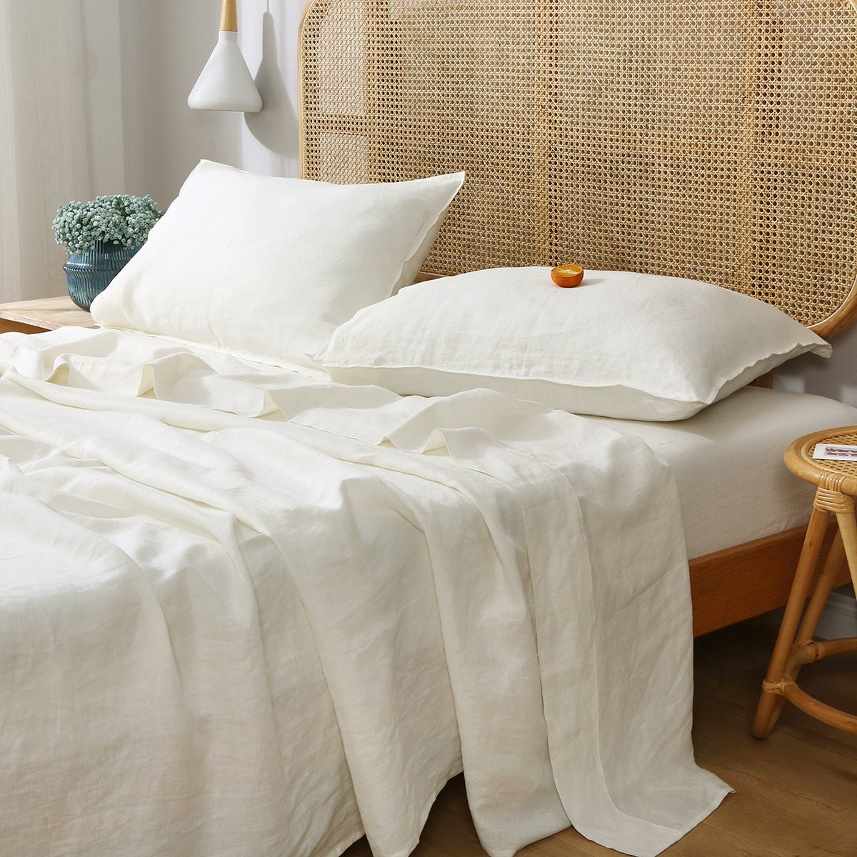 Creamy White 100% Organic Linen Flat Sheet - Victory Symbol