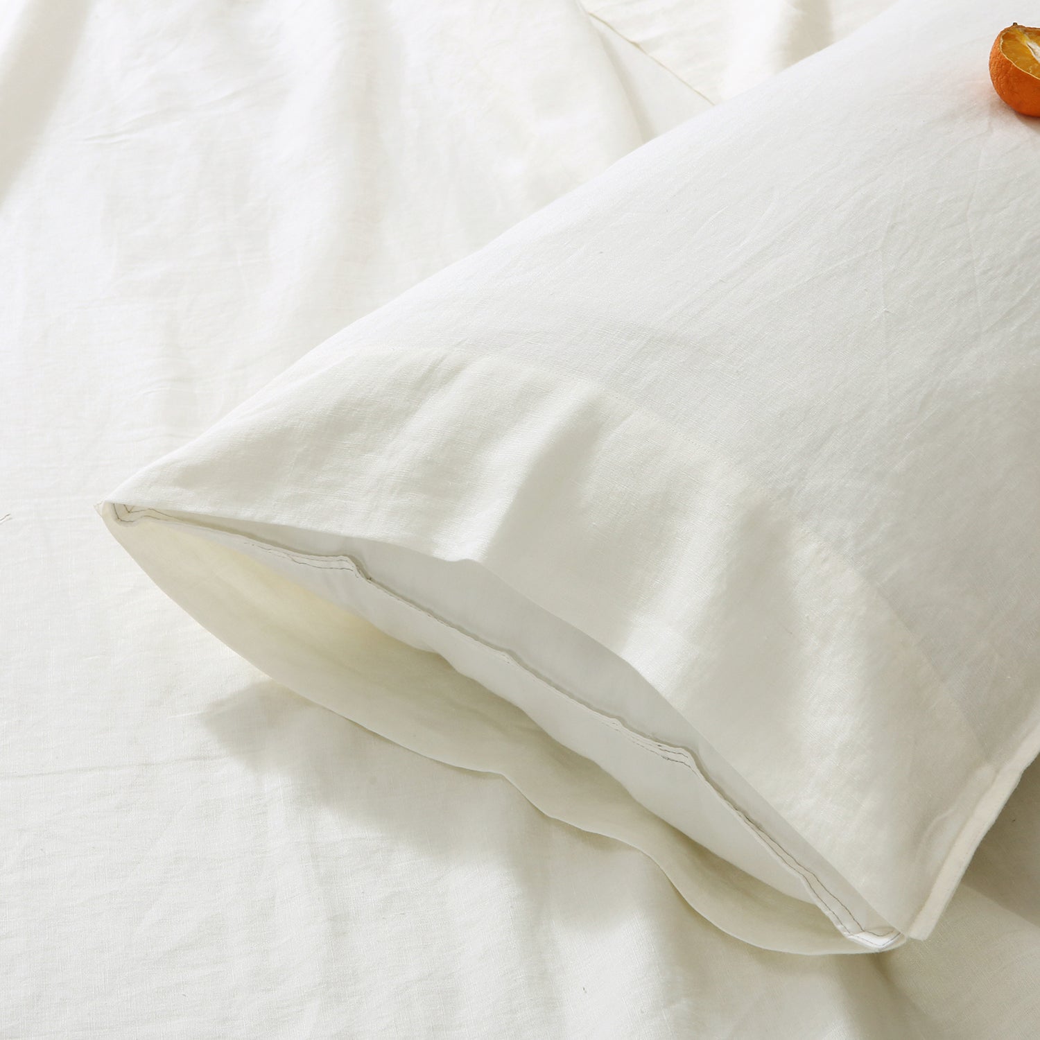 Creamy White 100% Organic Linen Pillowcases - Victory Symbol