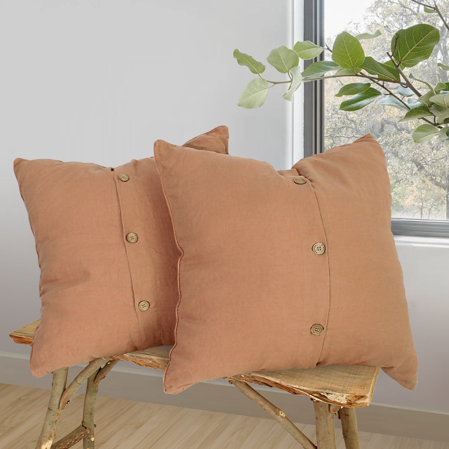 Dusty Terracotta 100% Organic Linen Euro Pillowcases - Victory Symbol