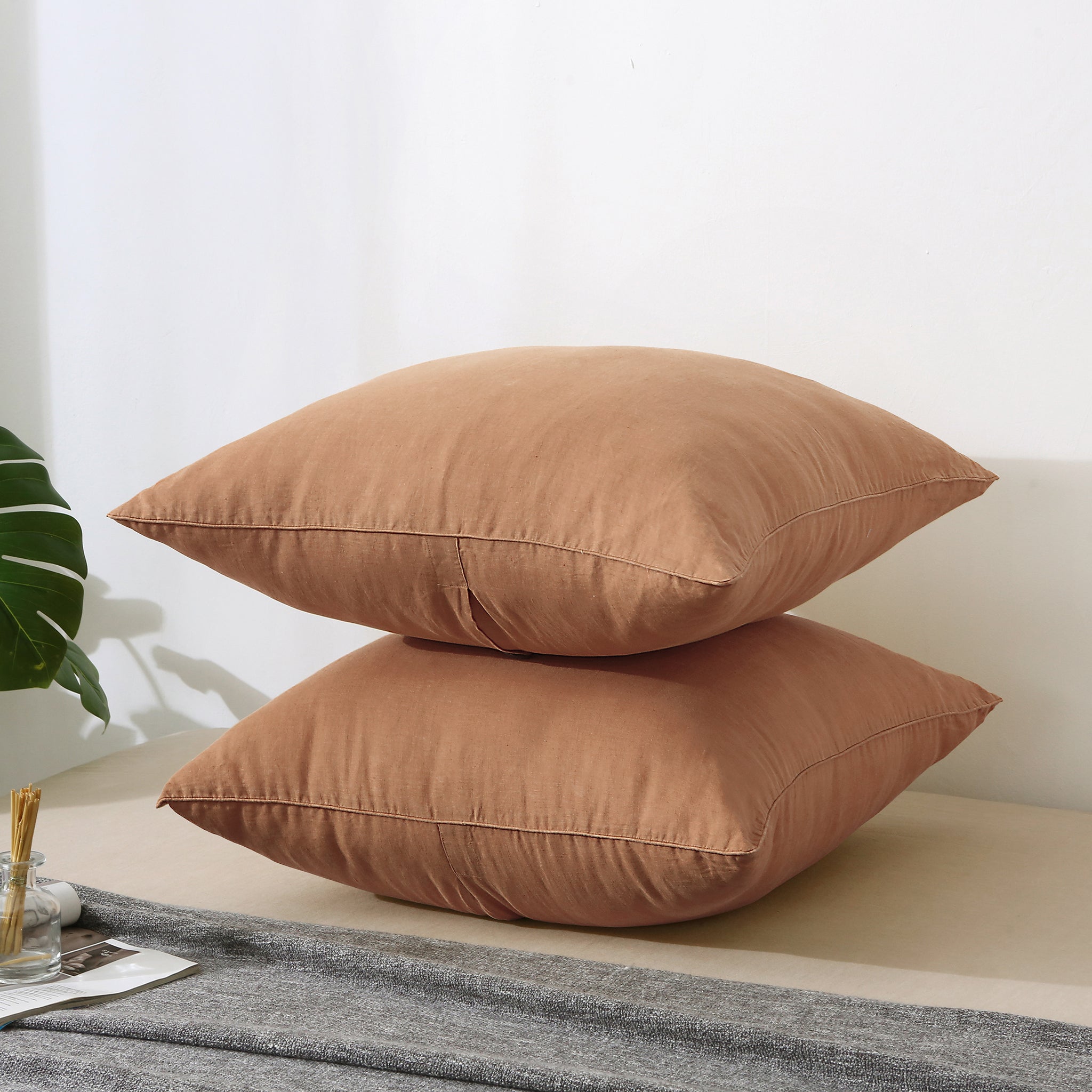 Dusty Terracotta 100% Organic Linen Euro Pillowcases - Victory Symbol