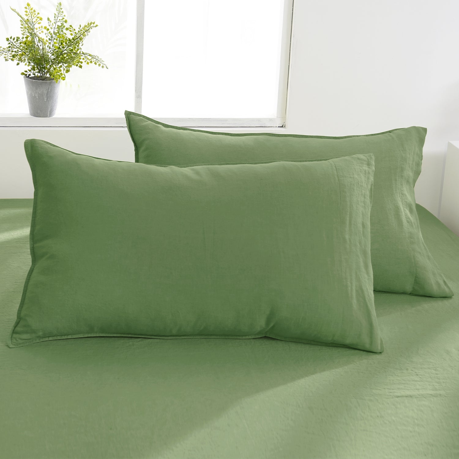 Forest Green 100% Organic Linen Pillowcases - Victory Symbol