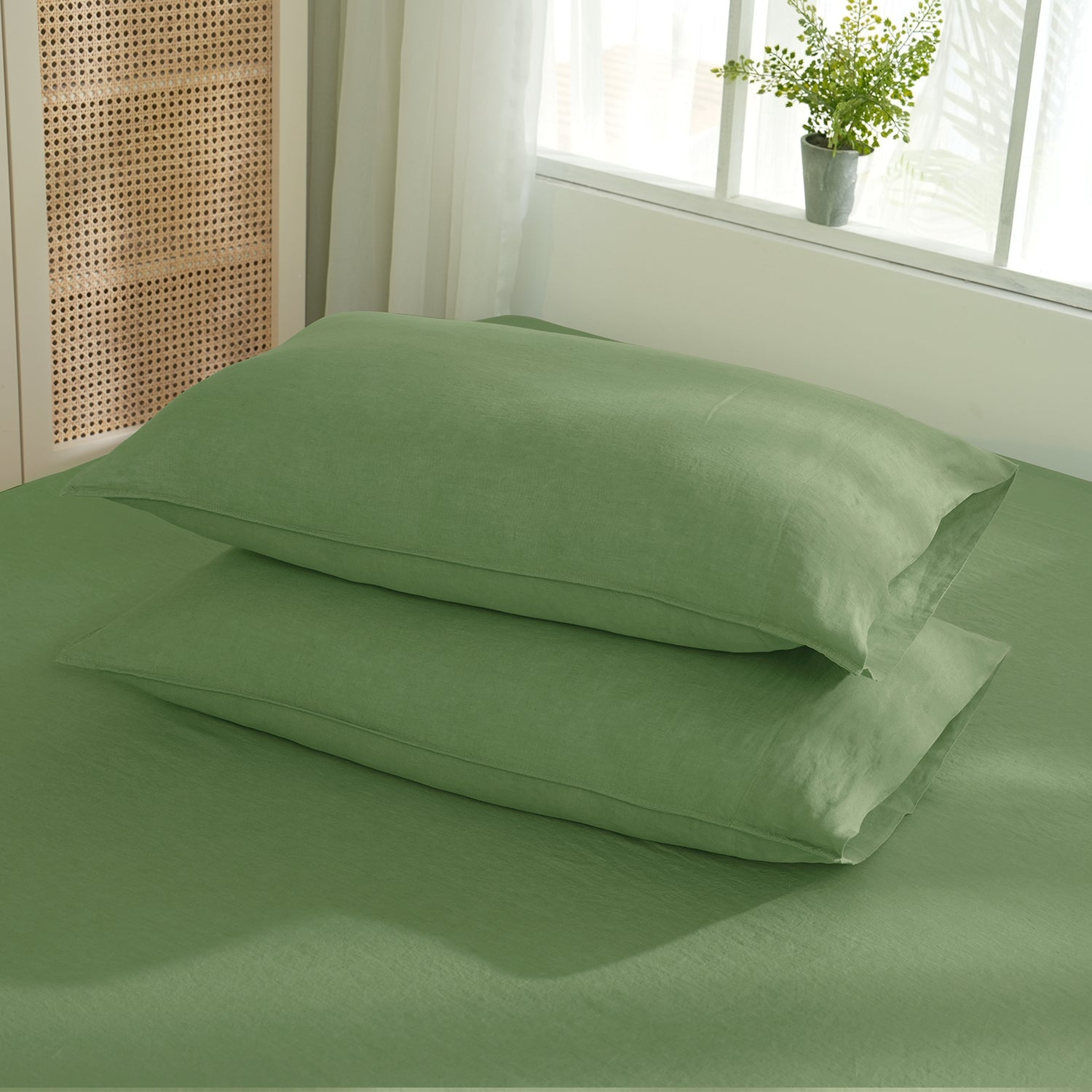 Forest Green 100% Organic Linen Pillowcases - Victory Symbol