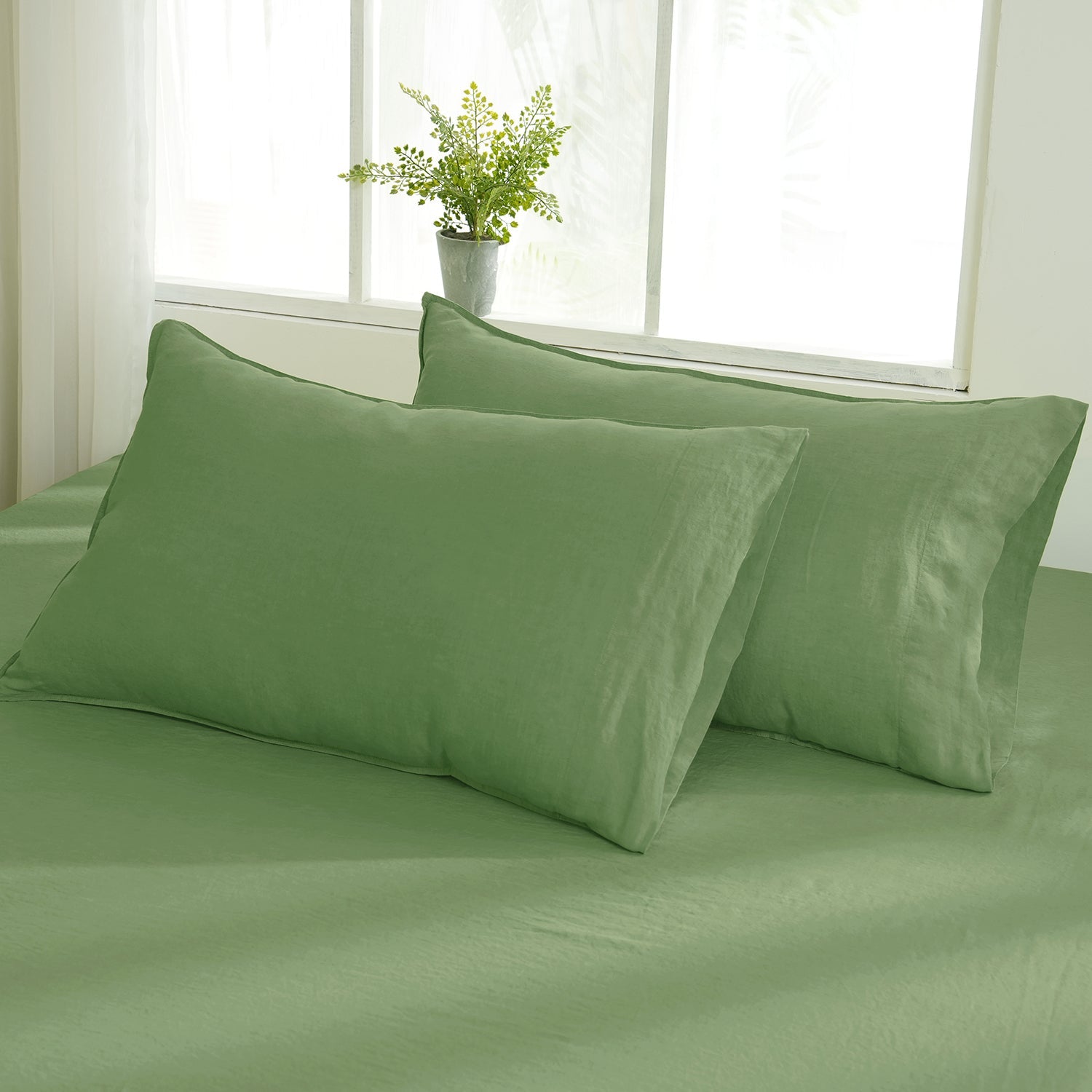 Forest Green 100% Organic Linen Pillowcases - Victory Symbol