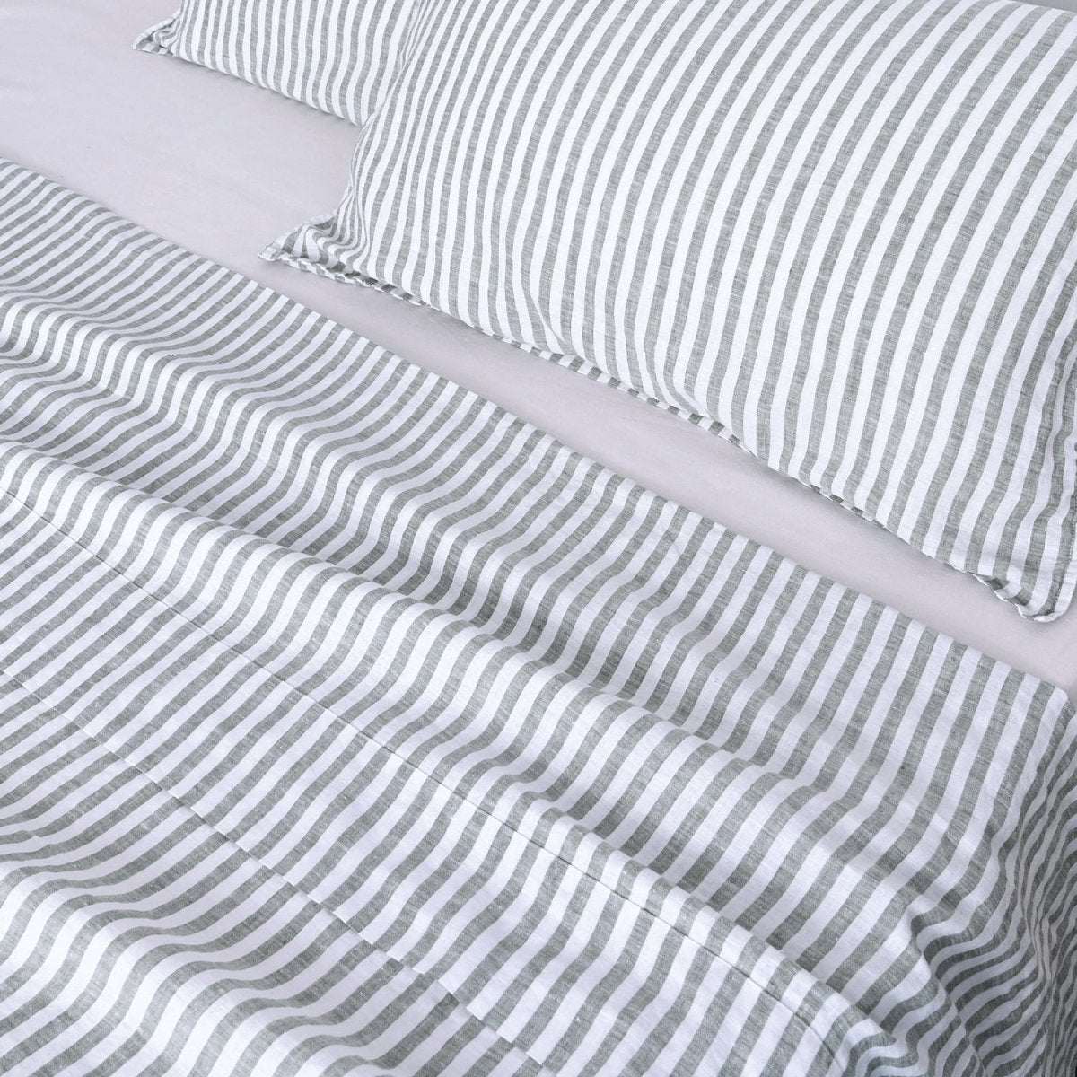 Forest Green Stripe 100% Organic Linen Yarn Dyed Flat Sheet - Victory Symbol