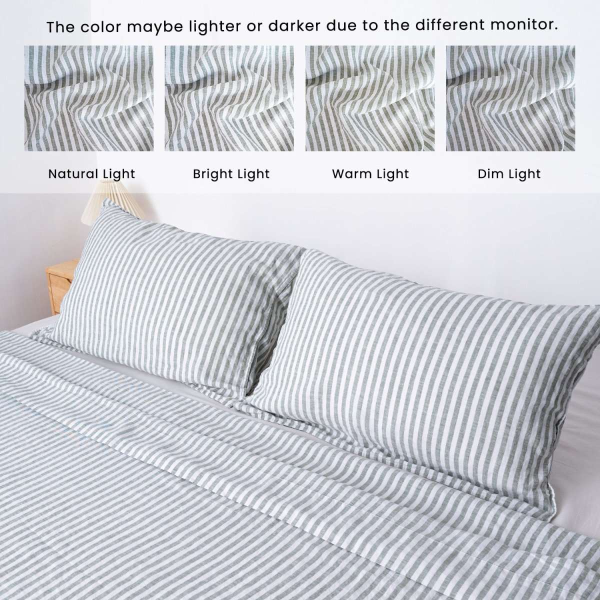 Forest Green Stripe 100% Organic Linen Yarn Dyed Pillowcases - Victory Symbol