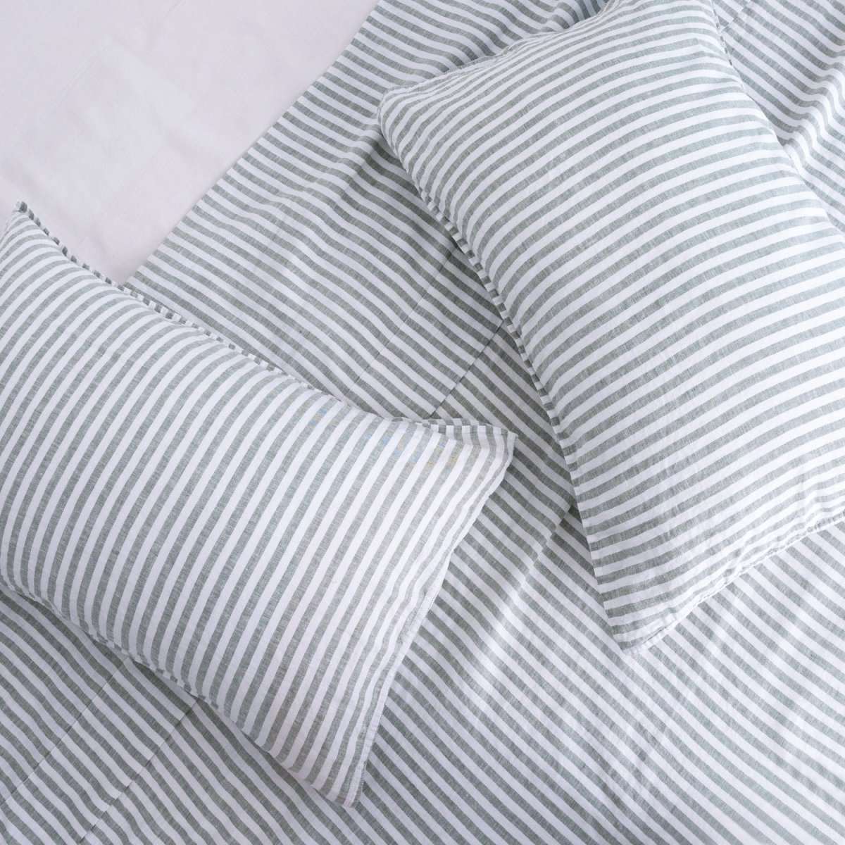 Forest Green Stripe 100% Organic Linen Yarn Dyed Pillowcases - Victory Symbol