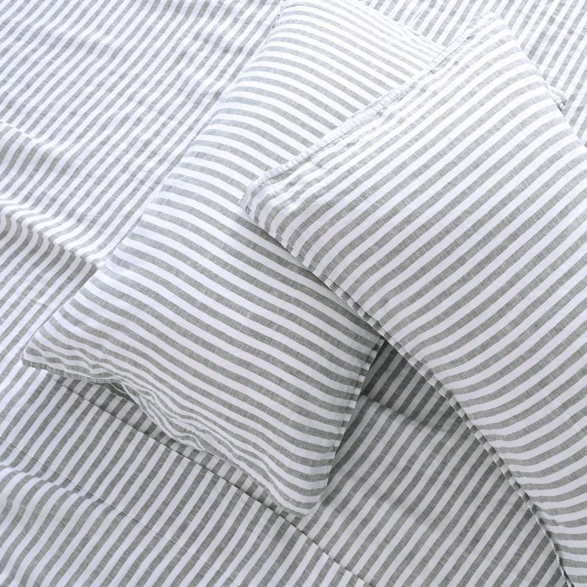 Forest Green Stripe 100% Organic Linen Yarn Dyed Pillowcases - Victory Symbol