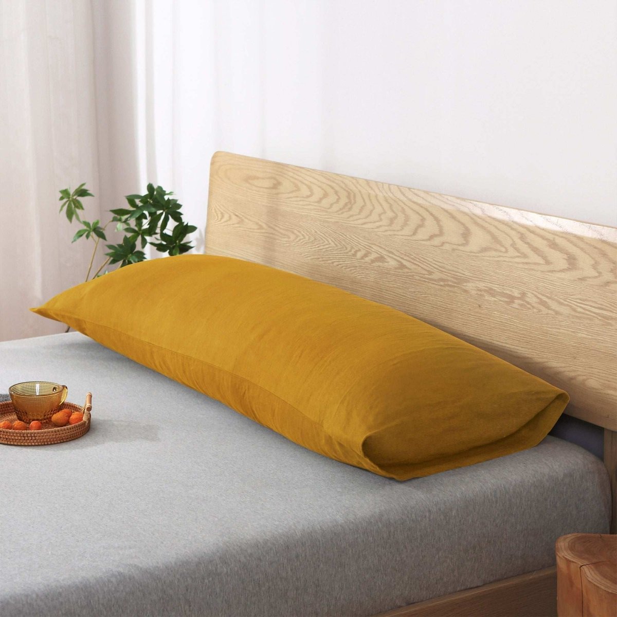 Ginger Yellow 100% Organic Linen Body Pillowcase - Victory Symbol